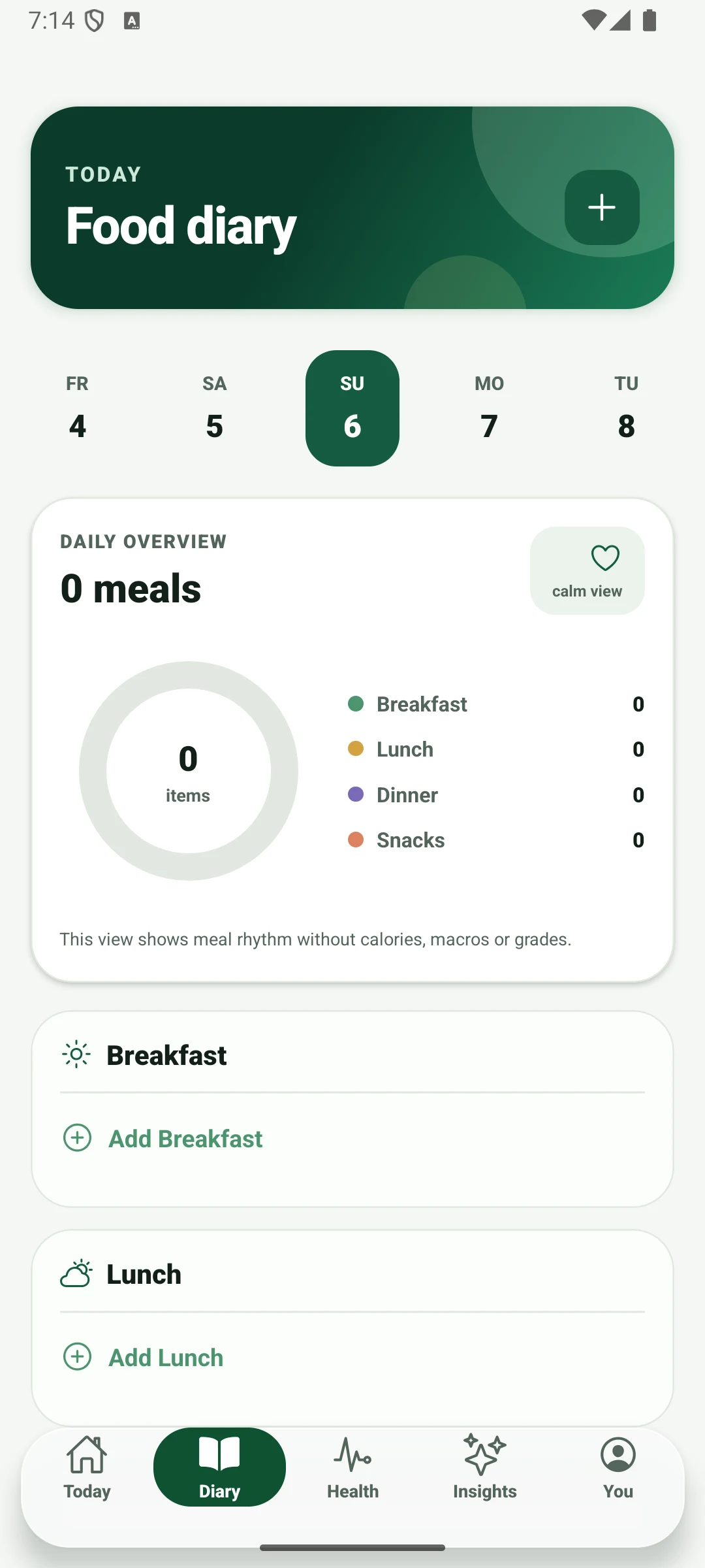 NutivAI non-numerical Calm Mode diary