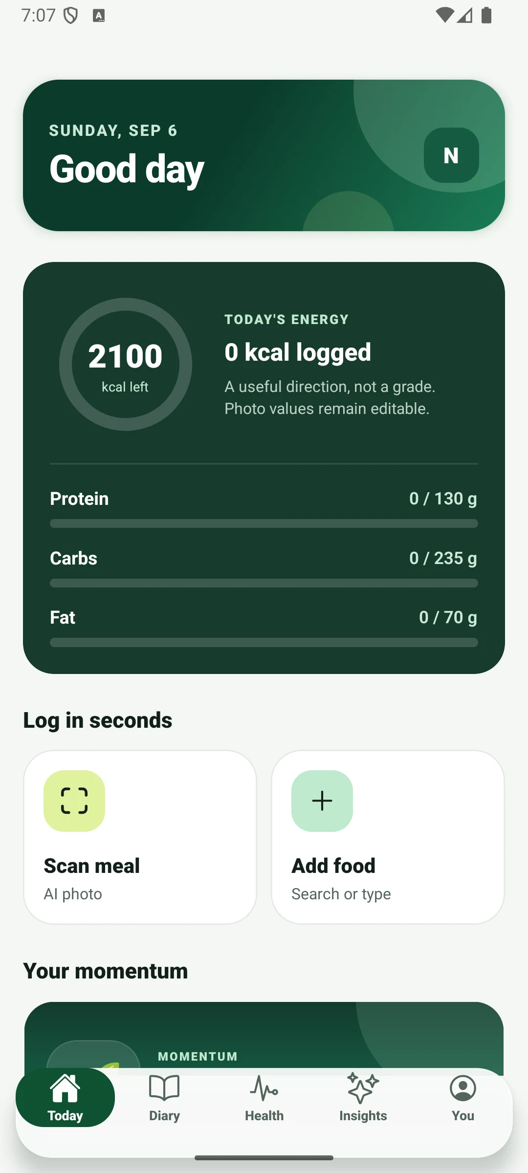 NutivAI daily dashboard with energy and macro overview
