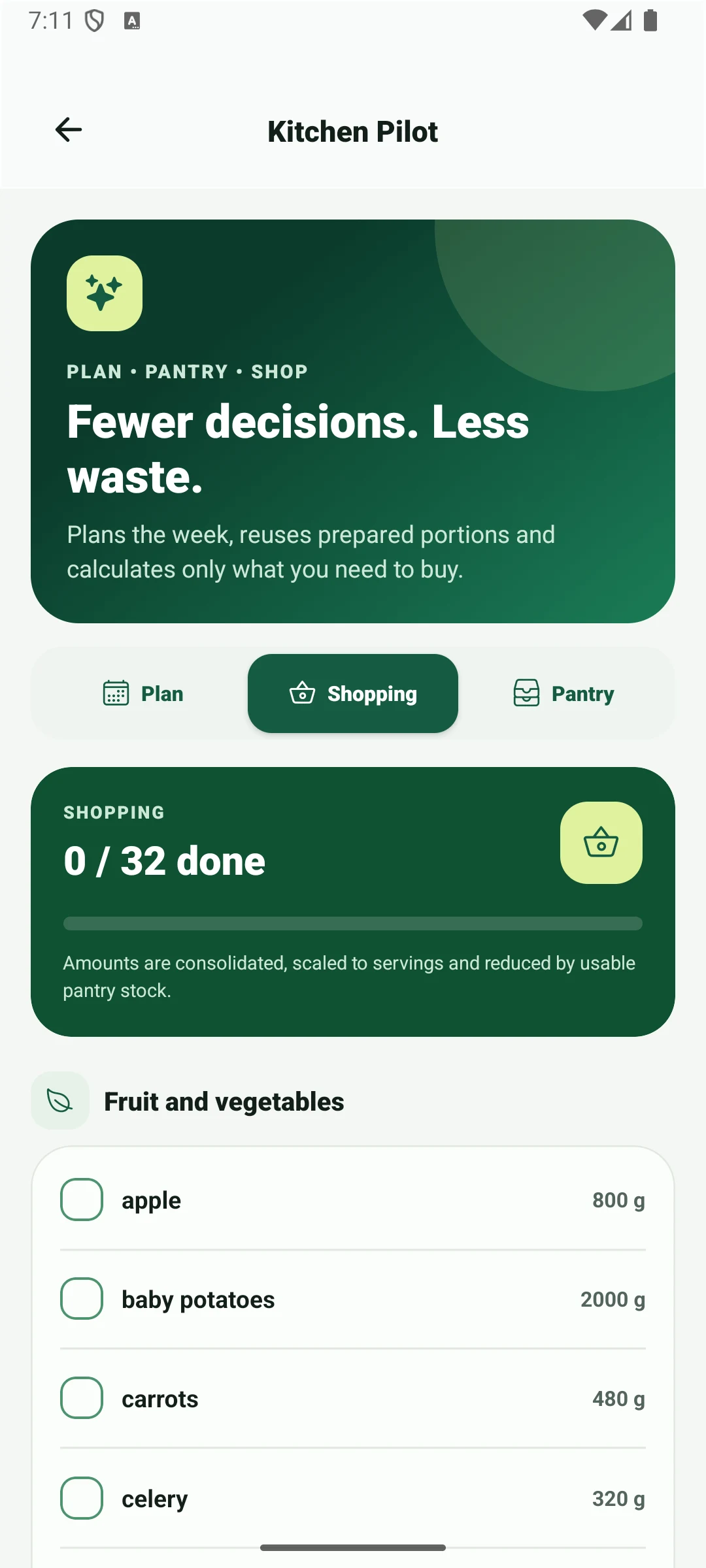 NutivAI consolidated shopping list organised by grocery category
